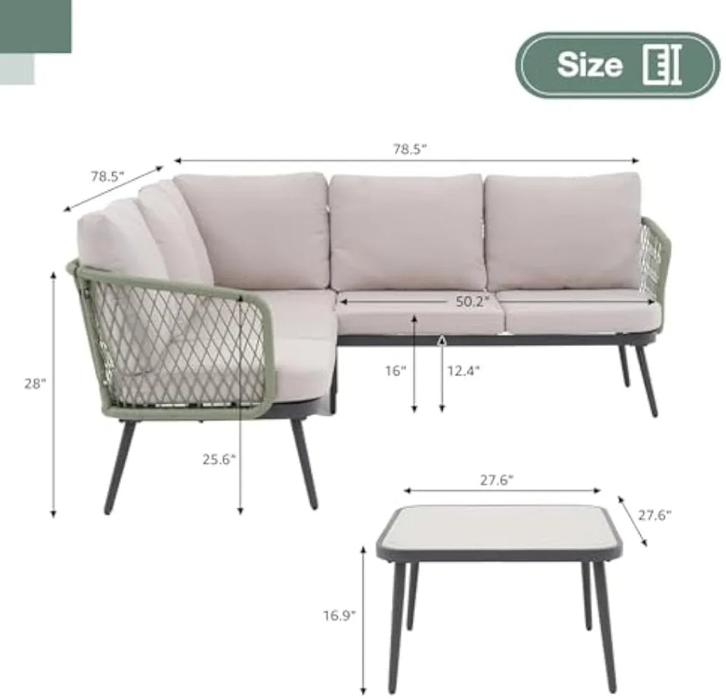 Orange 5 Seat L Shaped Wicker Patio Sofa Set With Table
