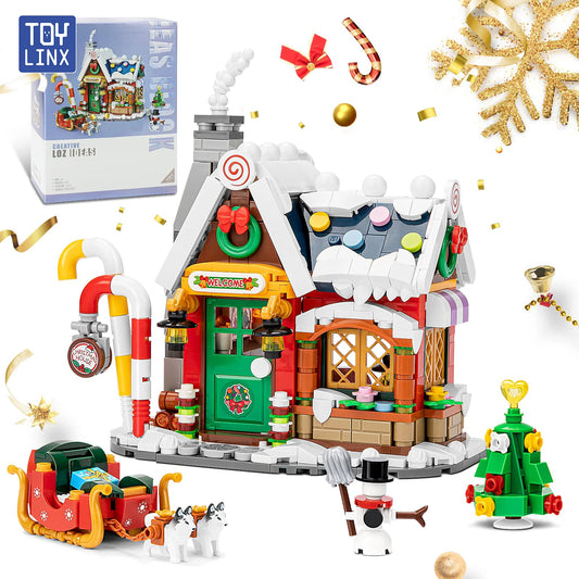 TOYLINX Christmas House Blocks Set With Sleigh Snowman