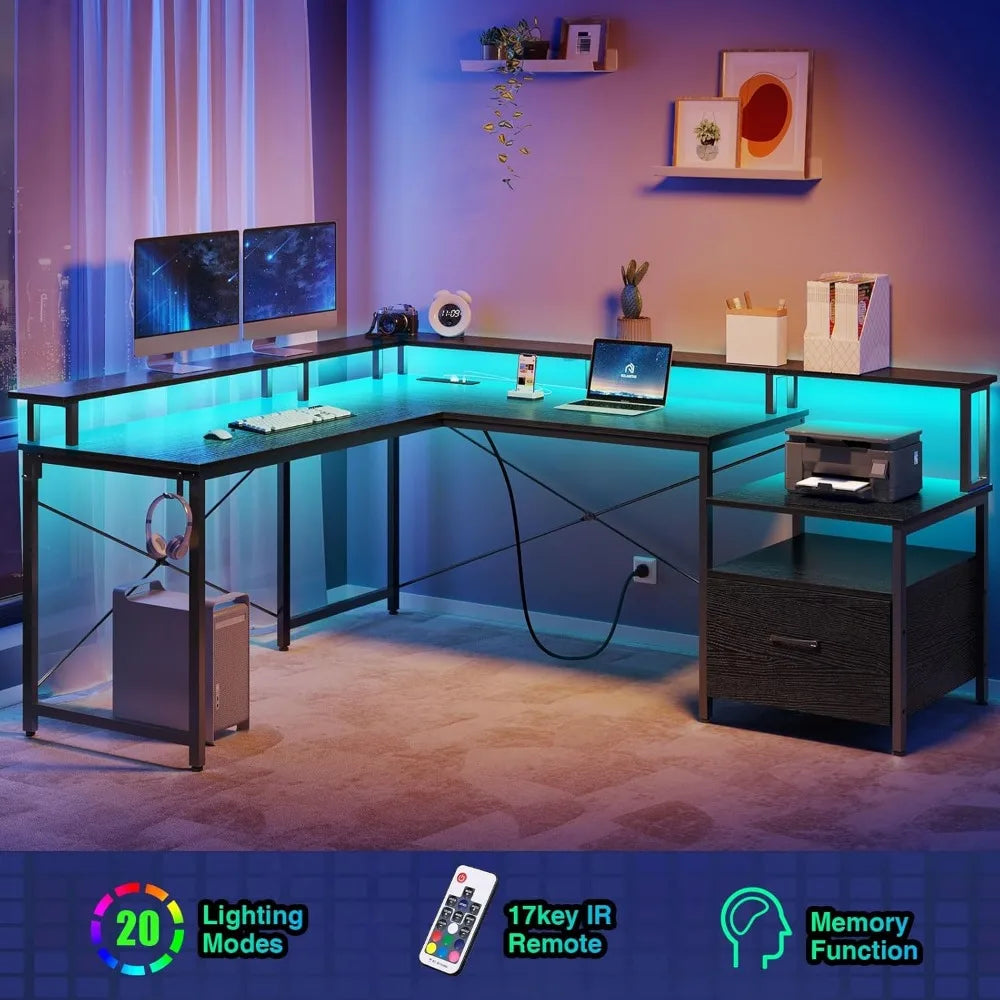 YQXH L Shaped Ergonomic Gaming Desk With File Drawer