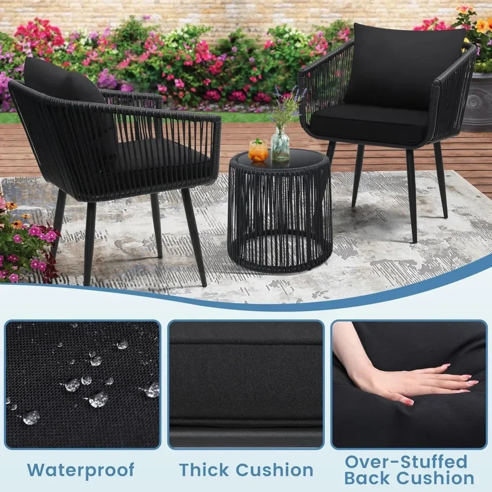 3 Piece Rattan Bistro Set For Balcony Patio Outdoor