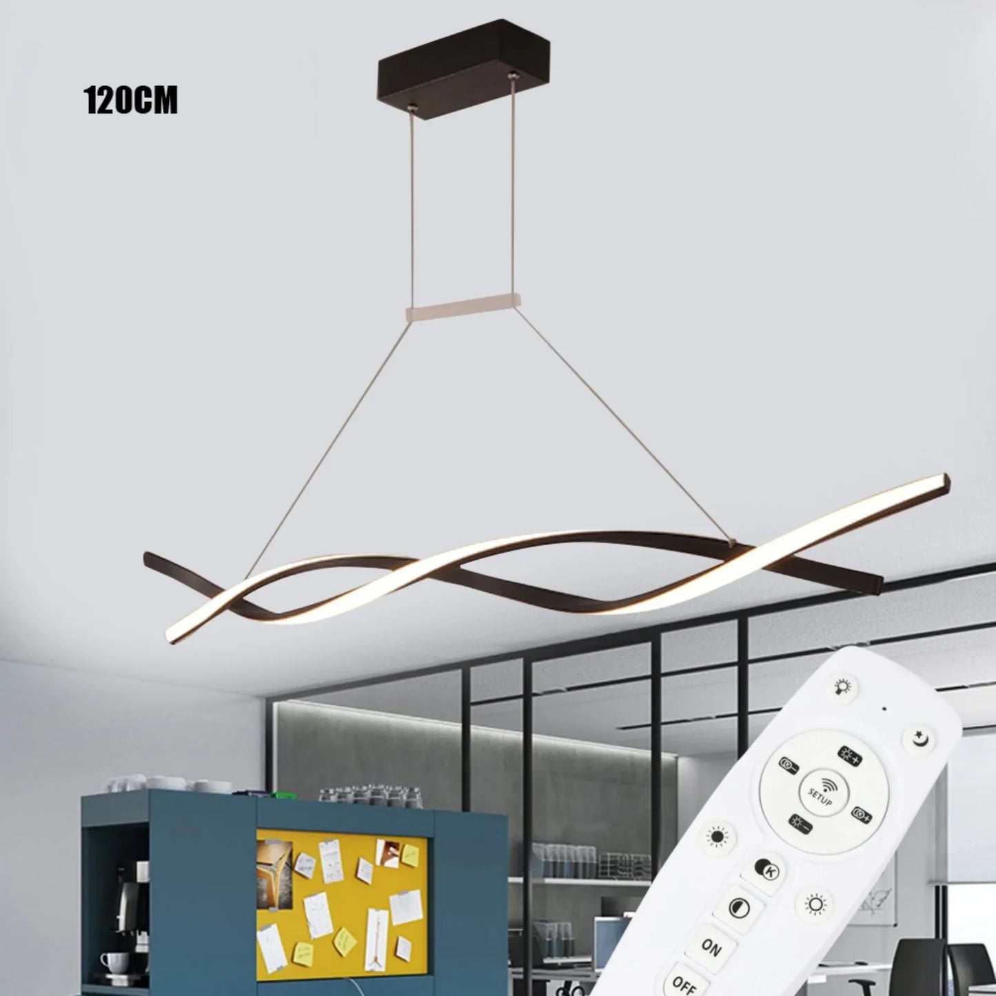 Modern Black Dimmable LED Pendant Light 46W Remote Ceiling