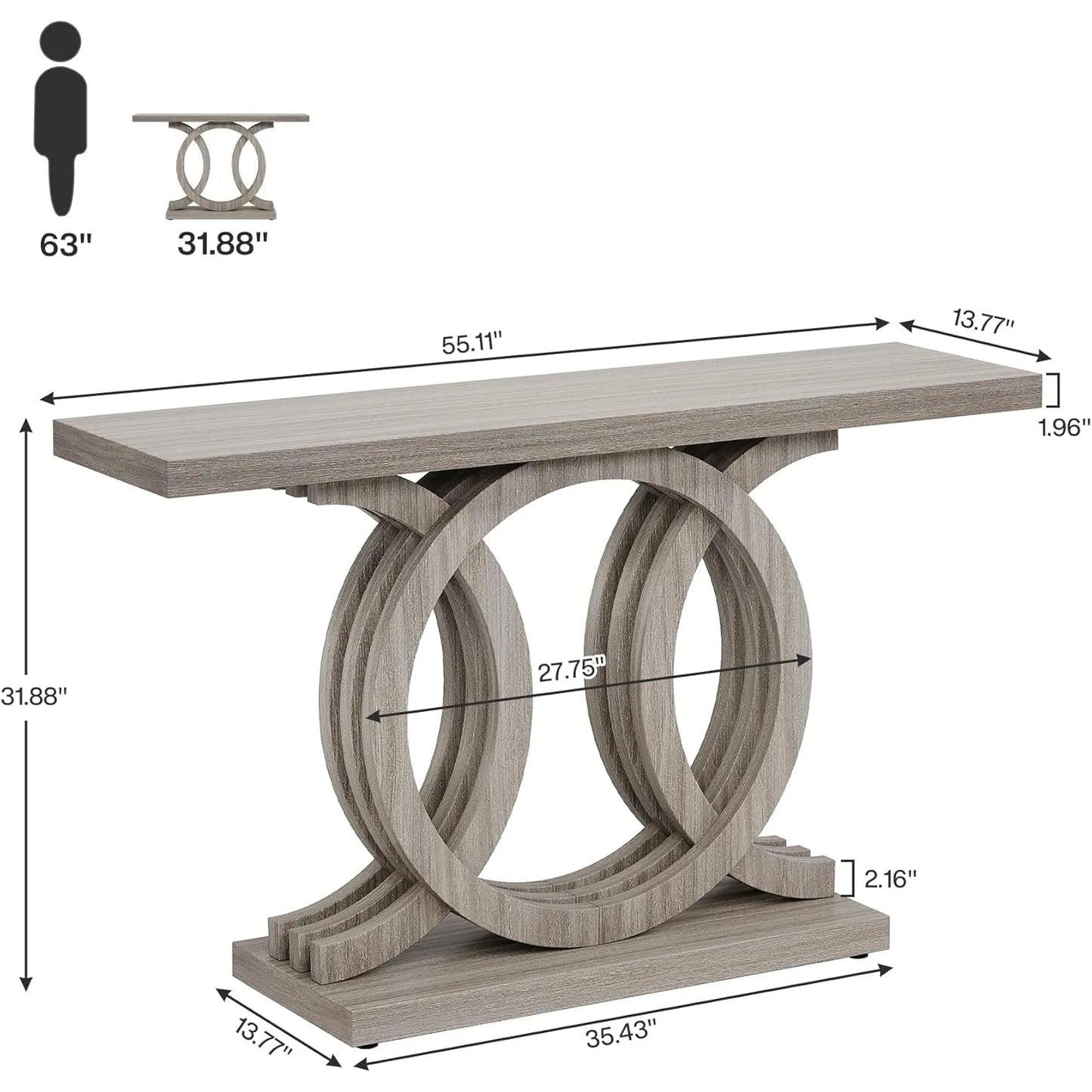 55 Inch Modern Console Table With Geometric Wood Base
