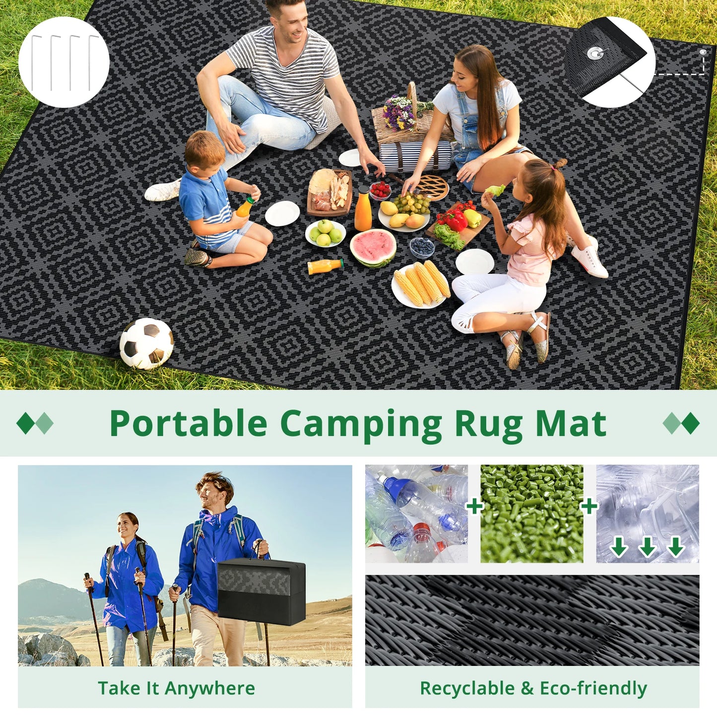 Outdoor Polyester Geometric Carpet For Patio And Picnic