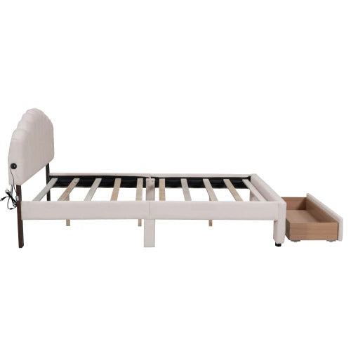 Soft cushion white petal shaped headboard, double bed, light yellow