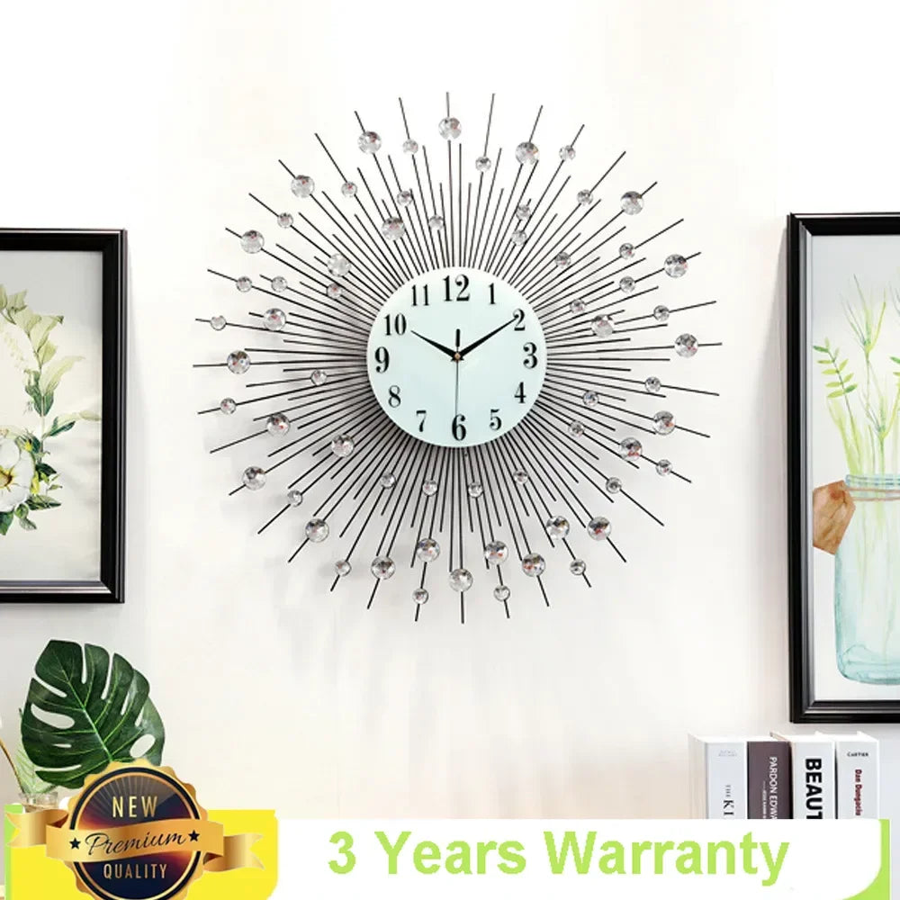 Display Sunburst Metal Wall Clock Luxury Modern Decor