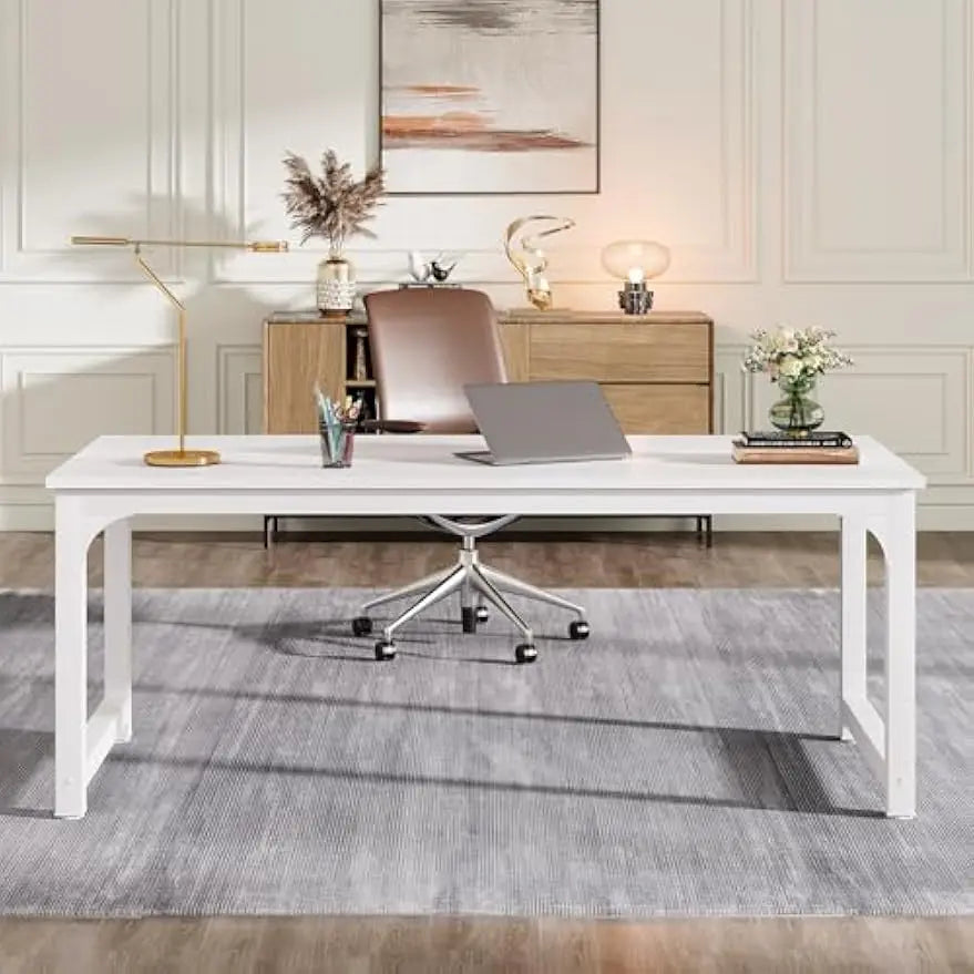 White Executive Desk Computer Office Desk Workstation Laptop Desk Study Writing Table Business Furniture for Home Office