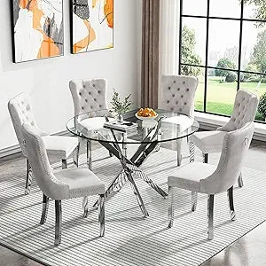 47.24 Inch Modern Silver Glass Dining Table Set For 4