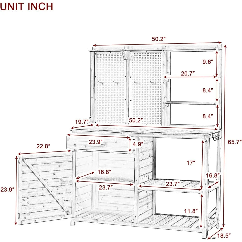 Outdoor Fir Wood Potting Bench Hutch 4 Shelves Drawer Adjustable Storage