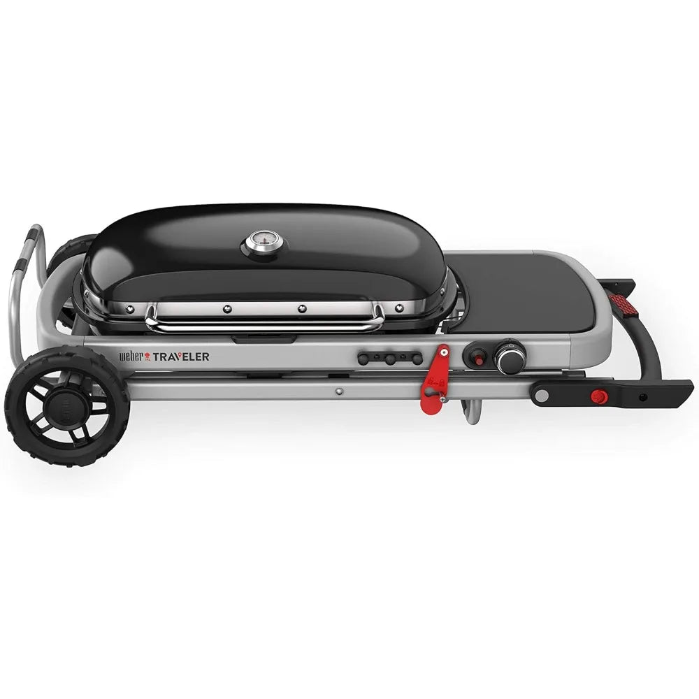 Traveler Portable Gas Grill With Enameled Cast Iron Cooking Grate For On The Go Grilling
