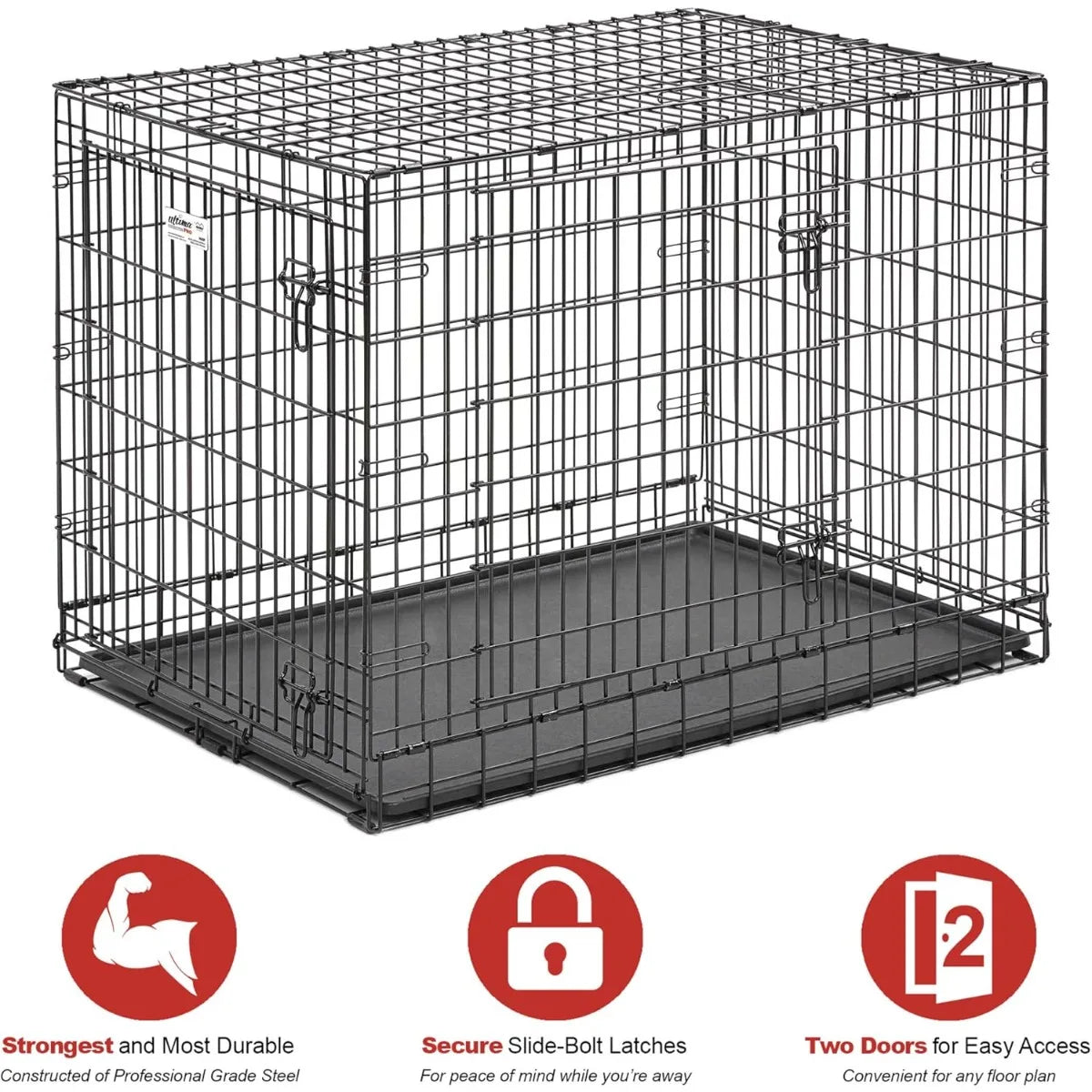 Heavy Duty Steel Double Door Dog Crate For Large Breeds