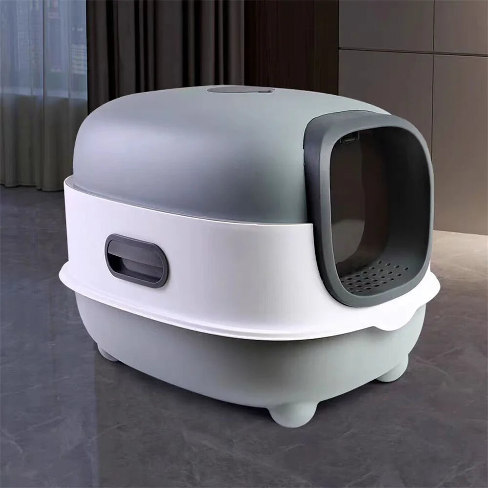 Large Hooded Cat Litter Box Enclosed Odorless Scoop