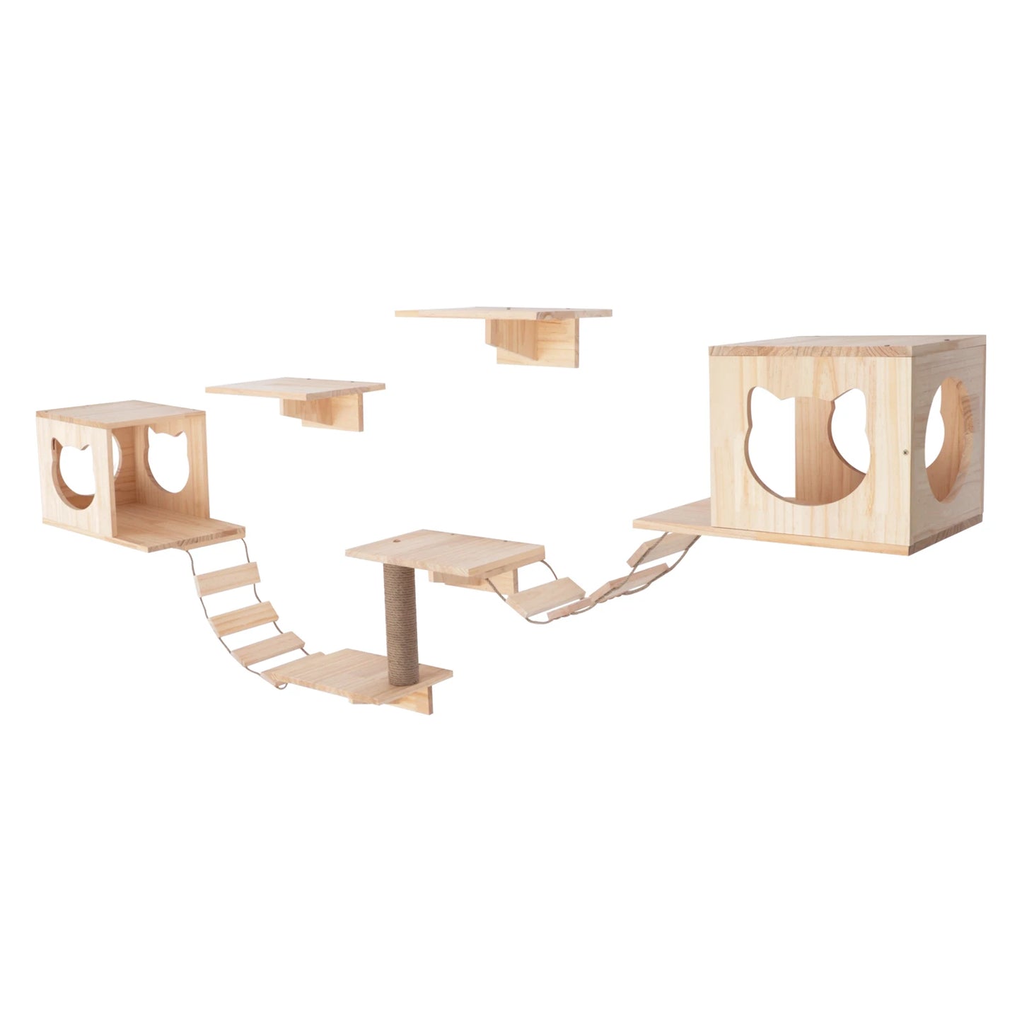 Sichuan Cat Wall Climber Set 9 Pieces Wood Cat Tree With Condos Shelves And Ladders