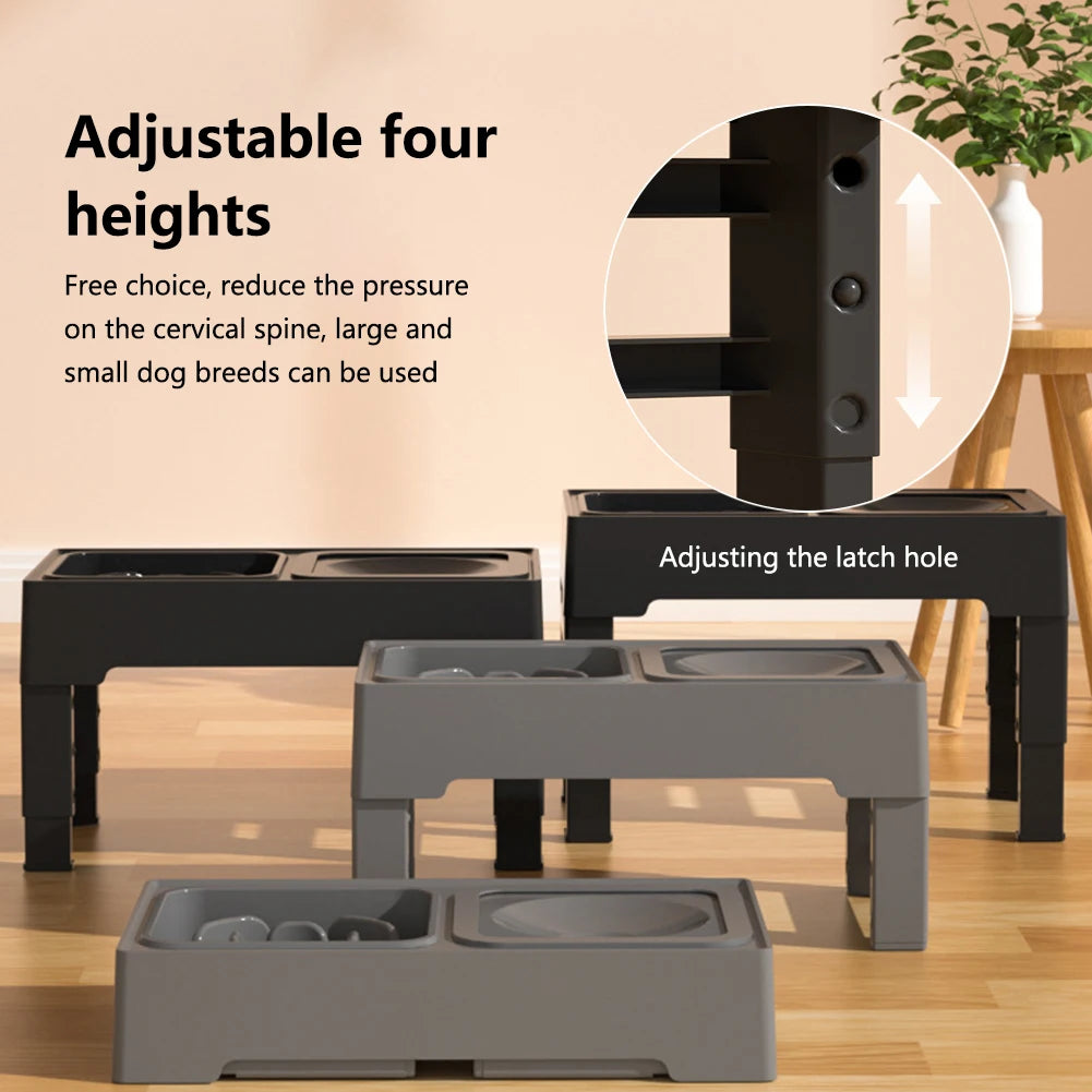 Hign-concerned Ergonomically-Adjustable Canine Feeding Station Bowls Slow Feeder