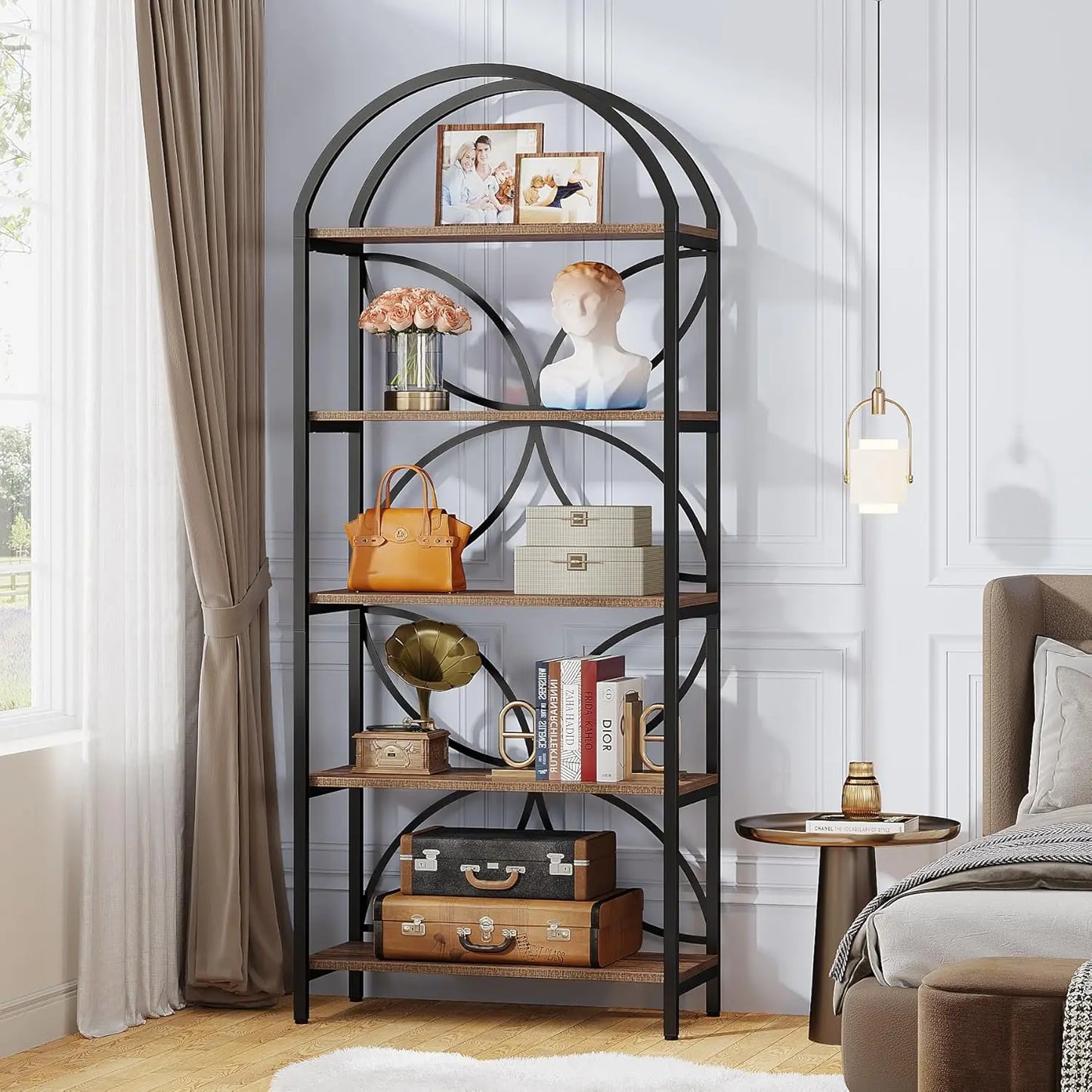 5 Tier Arched 75 Inch Bookshelf For Living Room Office