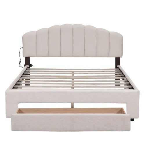 Soft cushion white petal shaped headboard, double bed, light yellow