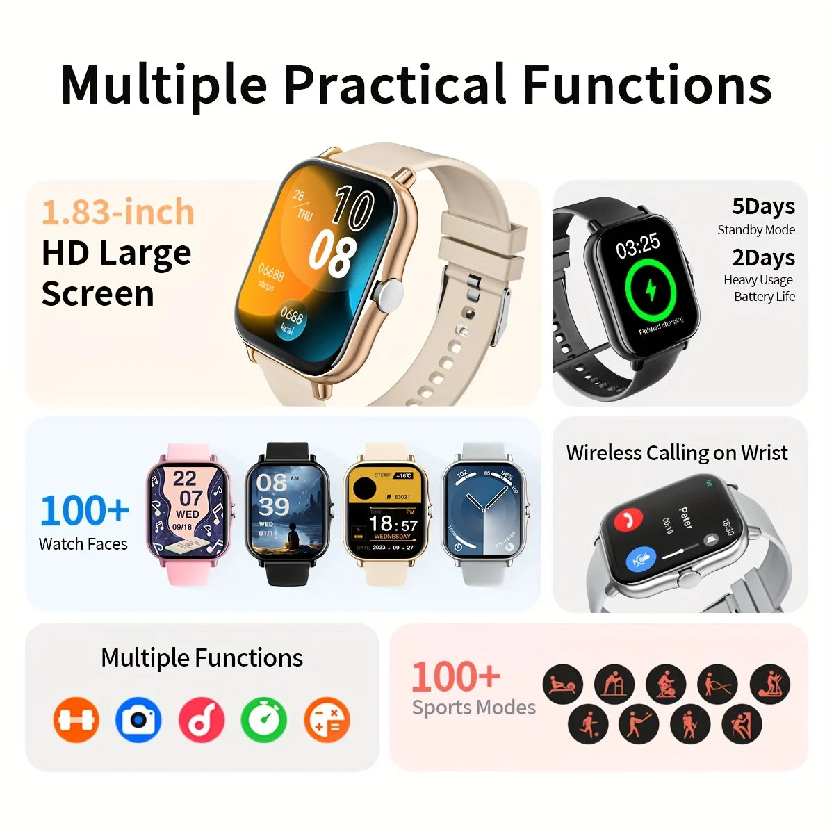 Smart Watch With Wireless Calling, Notifications, Calculator And Alarm