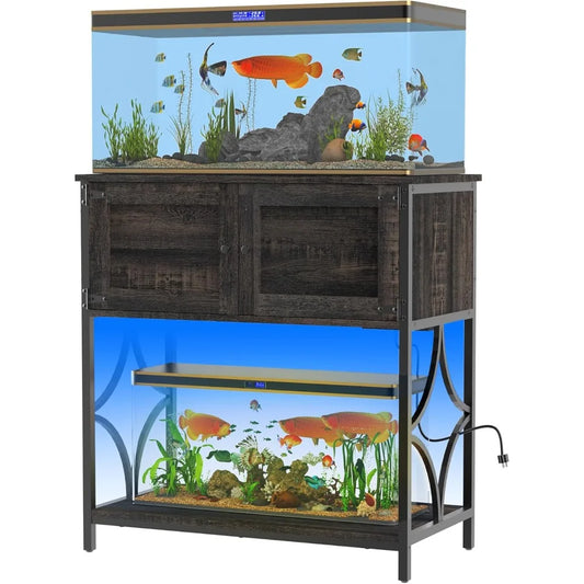 Color Aquarium Stand With Power Outlets LED Light Cabinet