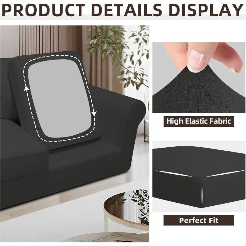 7 Piece Stretch Sofa Cover Set Large Dark Grey Anti Slip