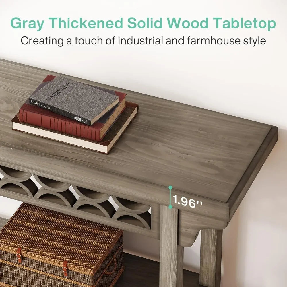 70.8 Inch Solid Wood Farmhouse Long Console Table Grey