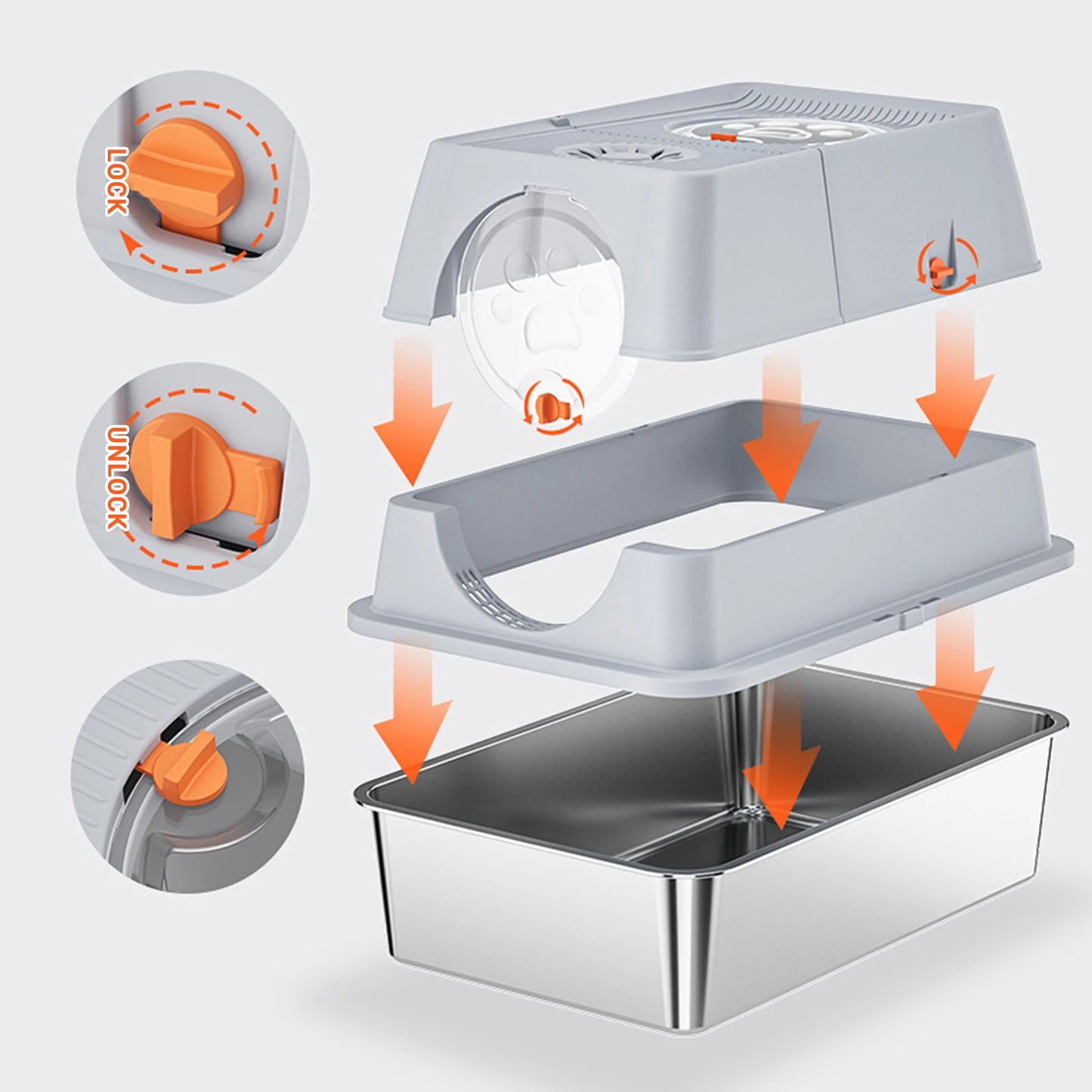 Feature Stainless Steel Cat Litter Box High Sided Enclosure