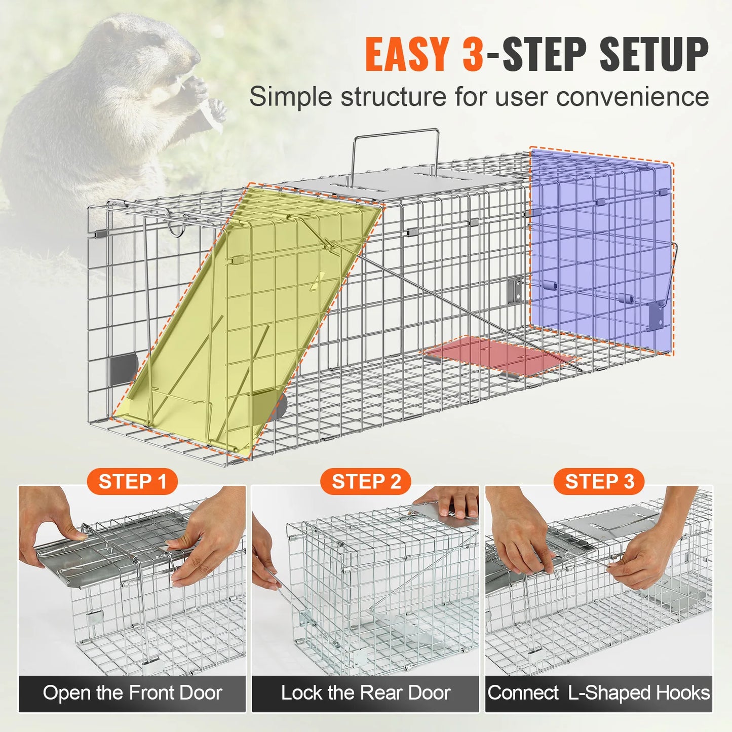 SucceBuy Humane Live Animal Cage Trap Folding Handle For Cats And Rodents