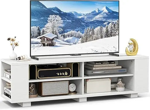 Starjoy Wood TV Stand for 65 Inch Flat Screen, Modern Entertainment Center With 8 Open Shelves, Farmhouse Storage Cabinet for L|