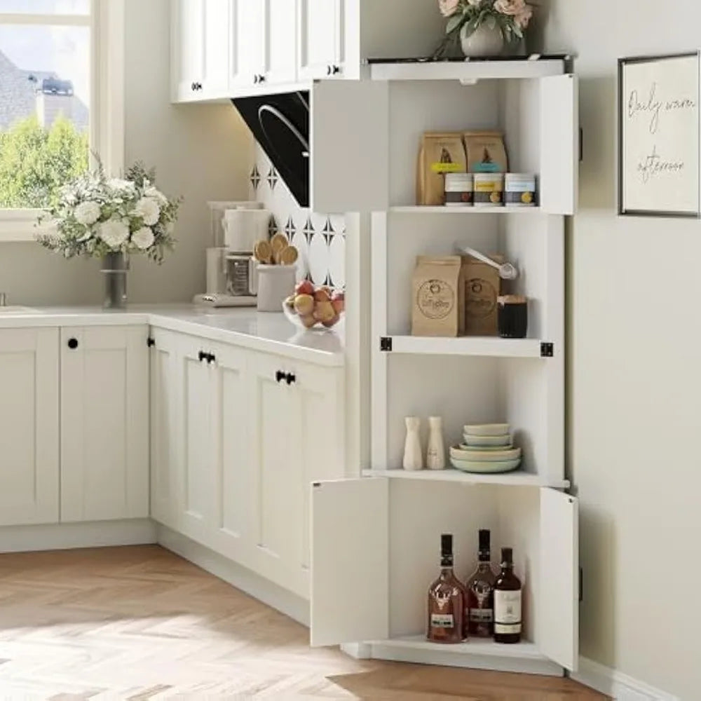 68 Inch Corner Farmhouse Cabinet With Barn Door And Shelves
