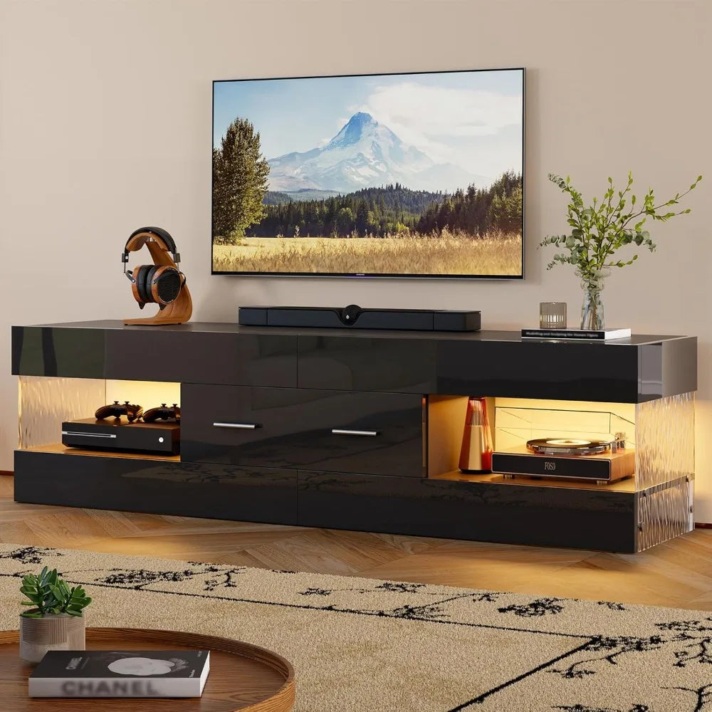 MKDK Modern LED TV Stand With Stone Pattern Panels