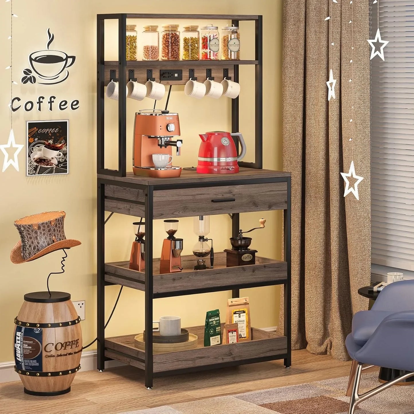 Little Tree Kitchen Bakers Rack With Power Outlets Stand