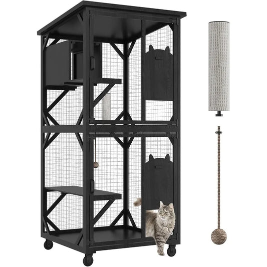 Outdoor Catio Cat Enclosure With Roof And Jumping Platforms