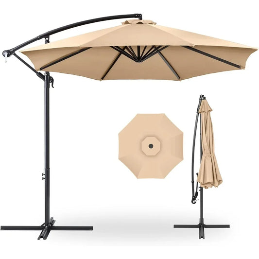 10ft Offset Hanging Patio Umbrella With Tilt And 8 Ribs