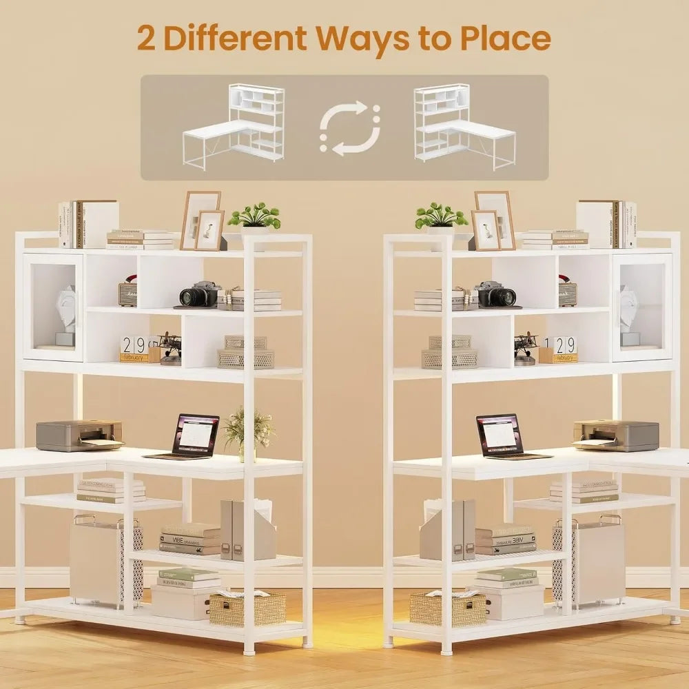 L Shaped Computer Desk 58 Inch Office Corner Desk With LED