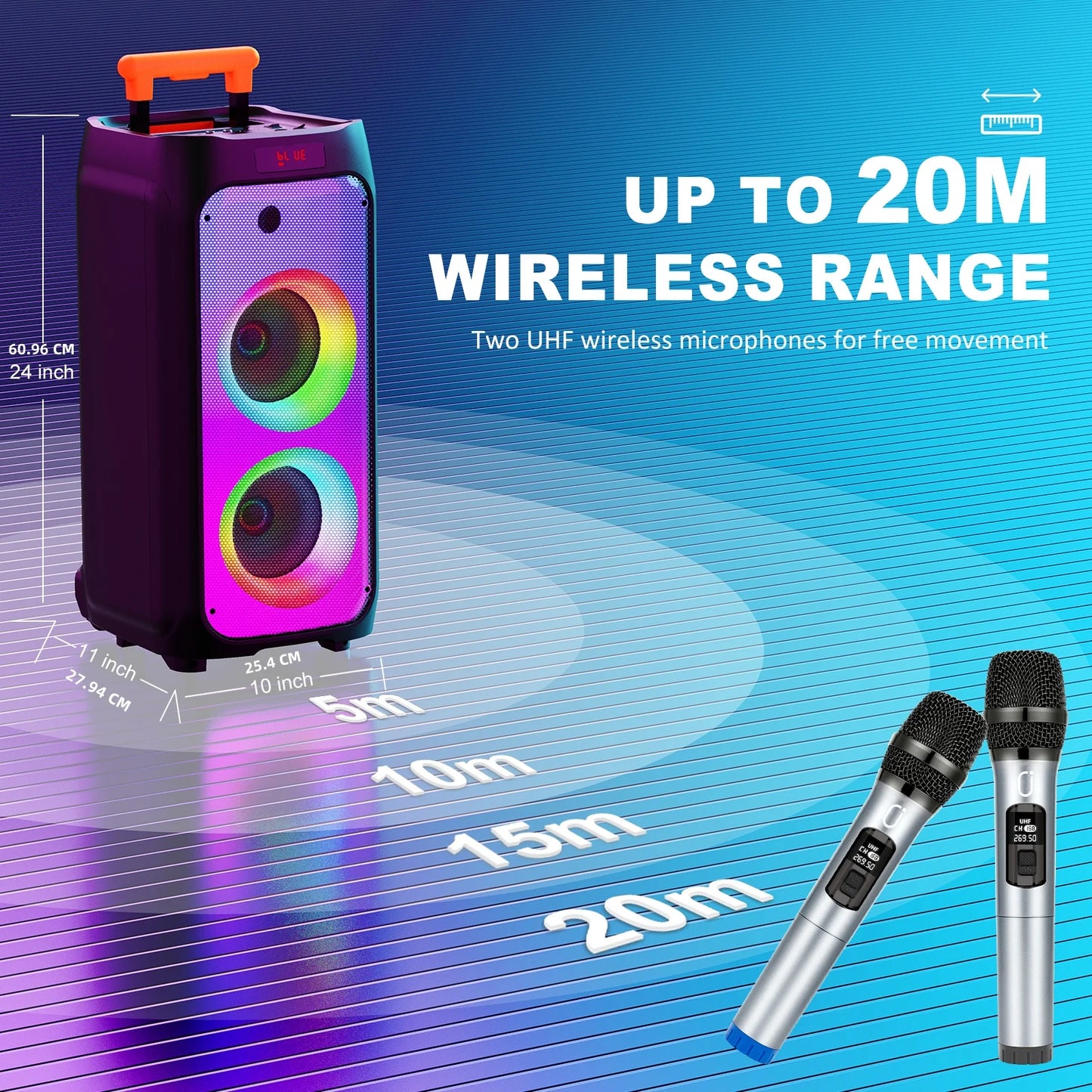 FanFun Karaoke Machine Bluetooth Speaker With Wireless Mics