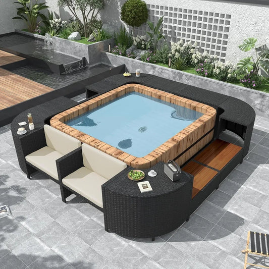 Spa Surround Outdoor Rattan Sofa Set With Wooden Seats