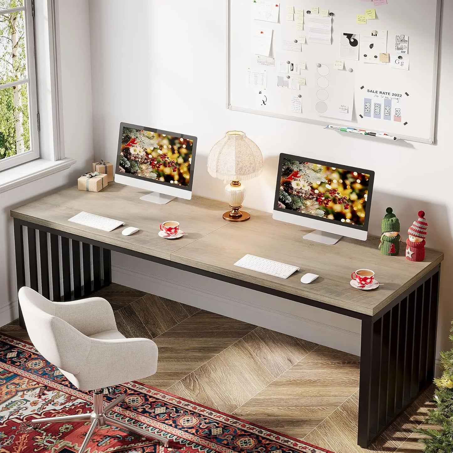 Industrial Two Person Metal Frame Double Desk For Office