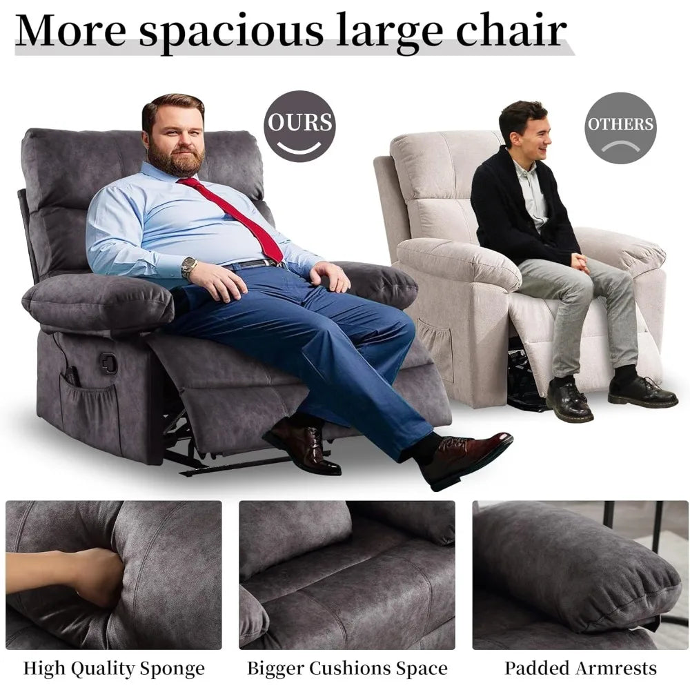 Plus Size Oversized 28 Inch Fleece Recliner With Pockets