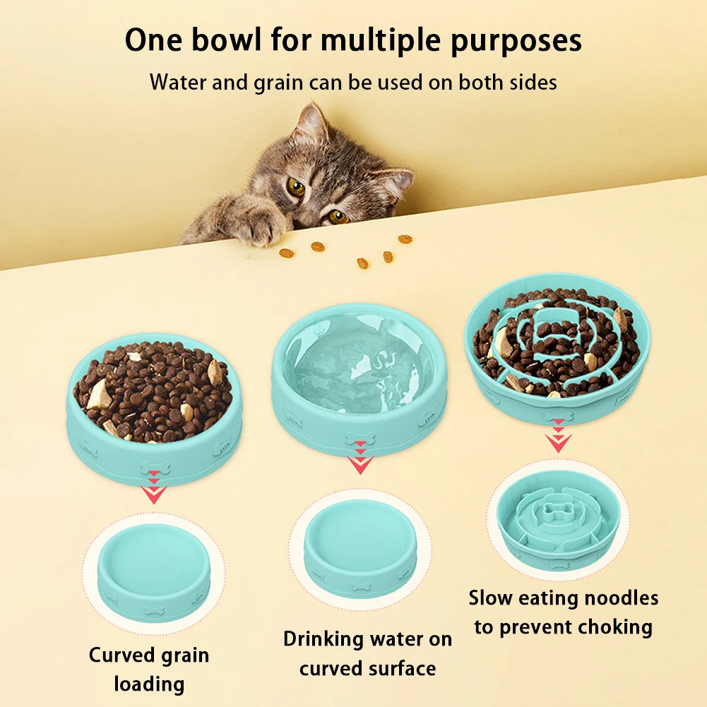 Hign-concerned Chemical 2 In 1 Pets Silicone Slow Feeder Tilted Double Sided Food Water Bowls