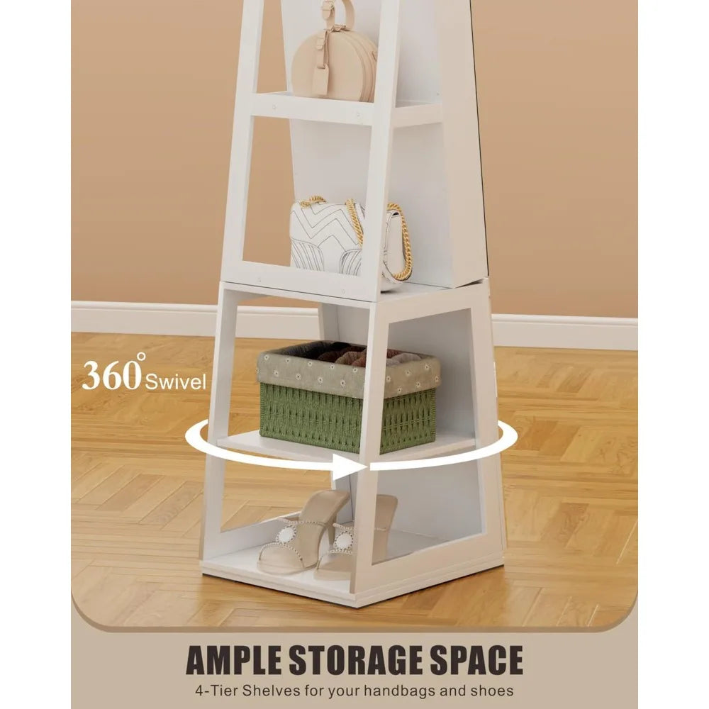 Full Length Swivel Jewelry Armoire Mirror With Lighting