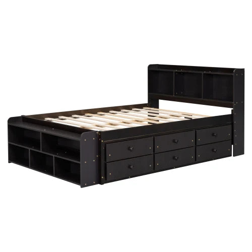 Full Bed Bookcase Headboard And Storage Drawers Espresso
