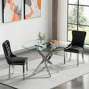 47.24 Inch Modern Silver Glass Dining Table Set For 4