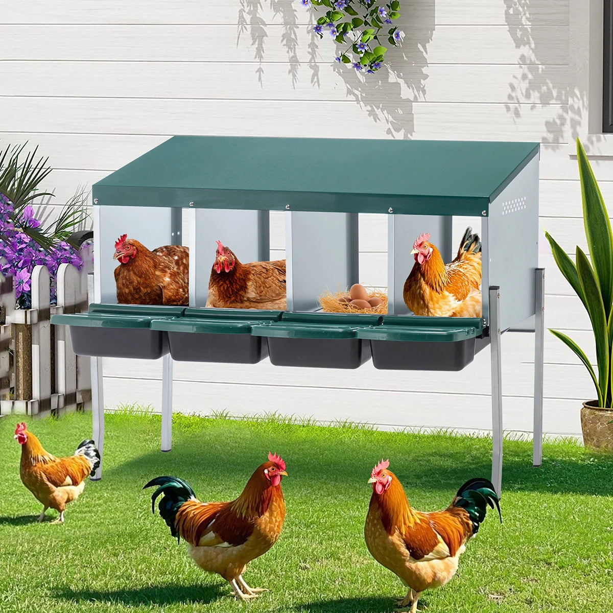 Farm Animals Chicken Nest Box Four Compartment Metal Ventilated Coop For Poultry