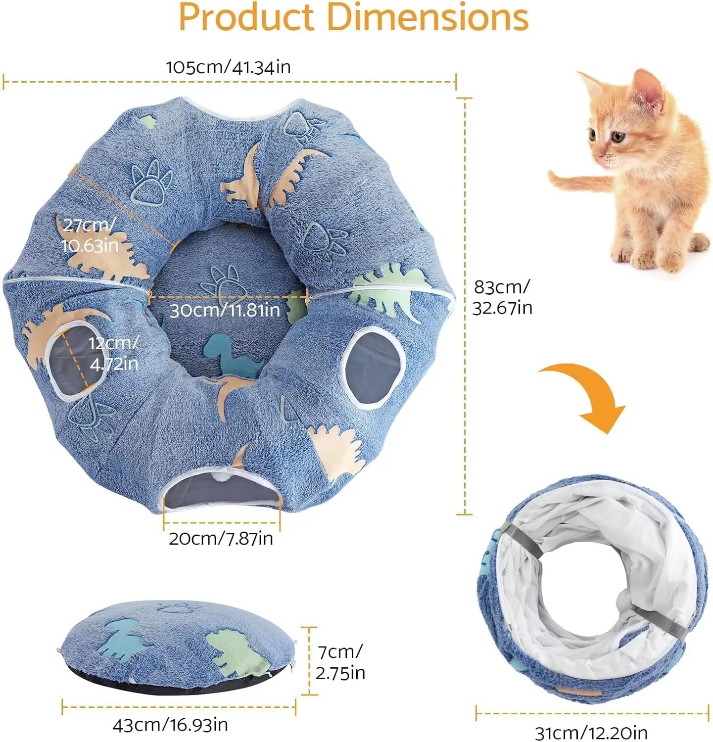 Maxetodo Foldable Cat Tunnel With Washable Bed Playground
