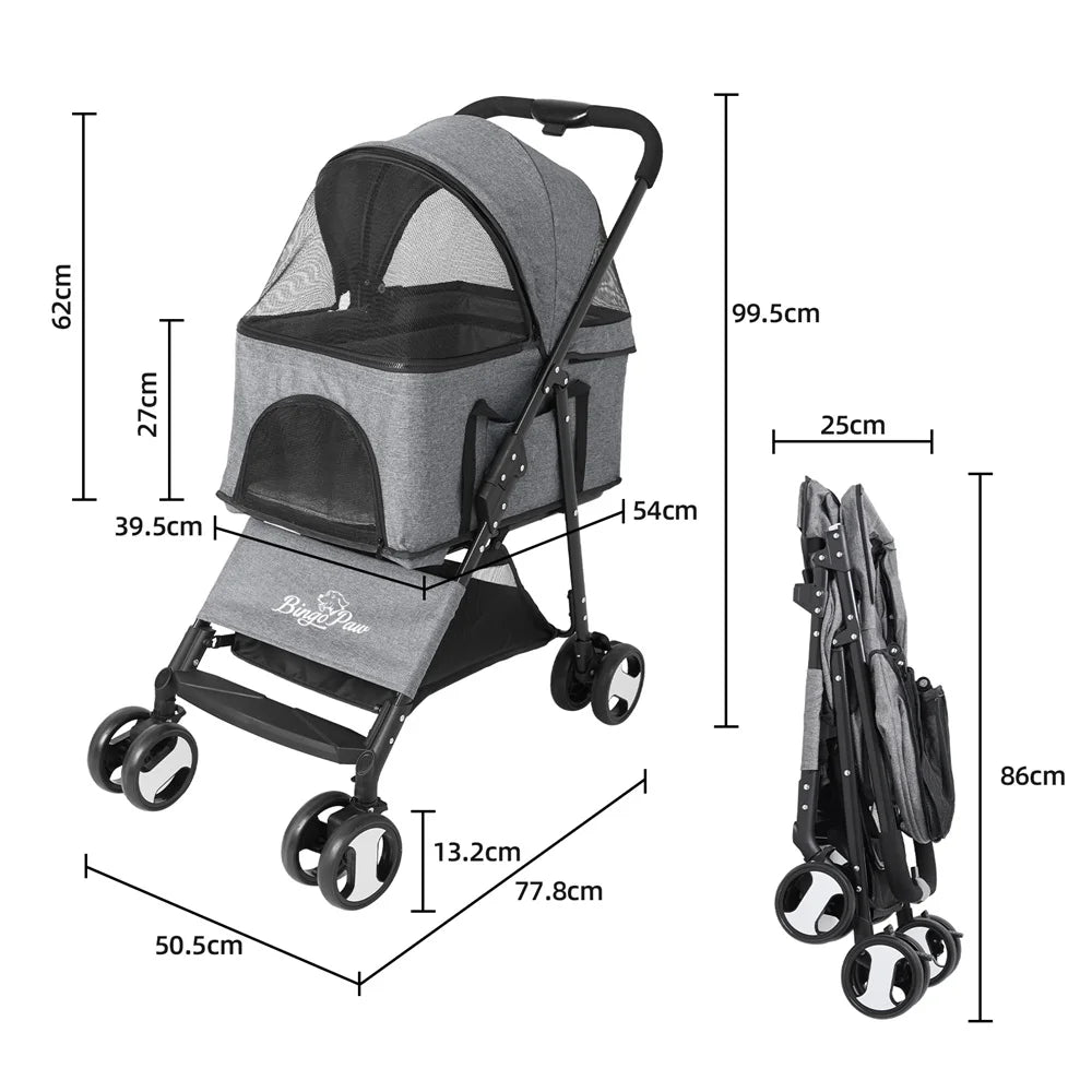Foldable Pet Stroller For Small Dogs With Rain Cover