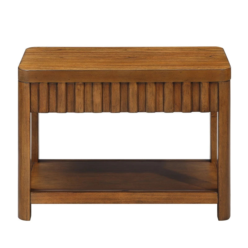 25 Inch Rectangular Farmhouse End Table With Storage Shelf