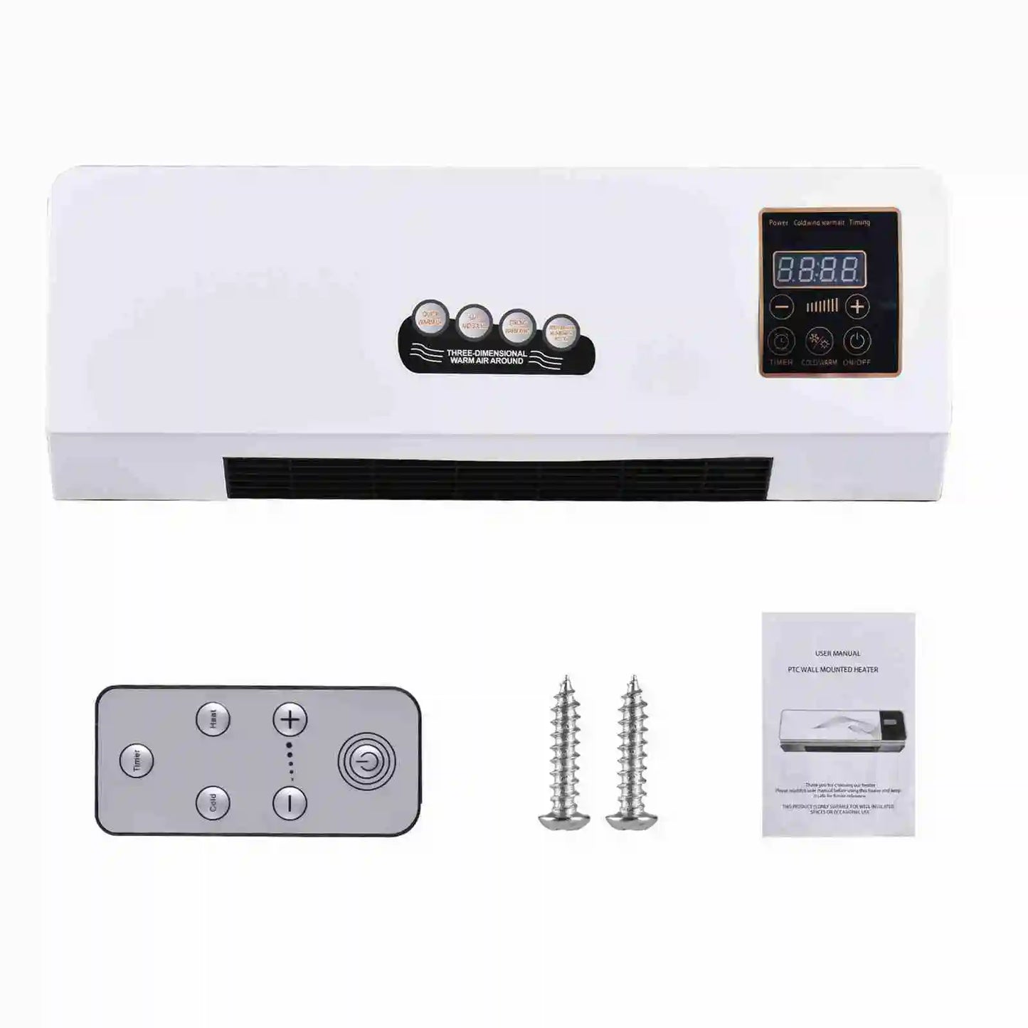Youthink 2 In 1 Heating And Nature Wind Wall Mounted Space Heater With Digital Display And Timer