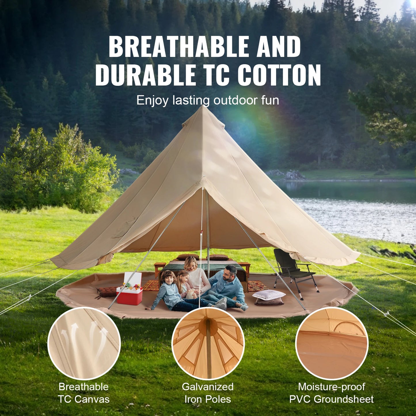 VEVOR Canvas Bell Tent Four Seasons For Outdoor Camping