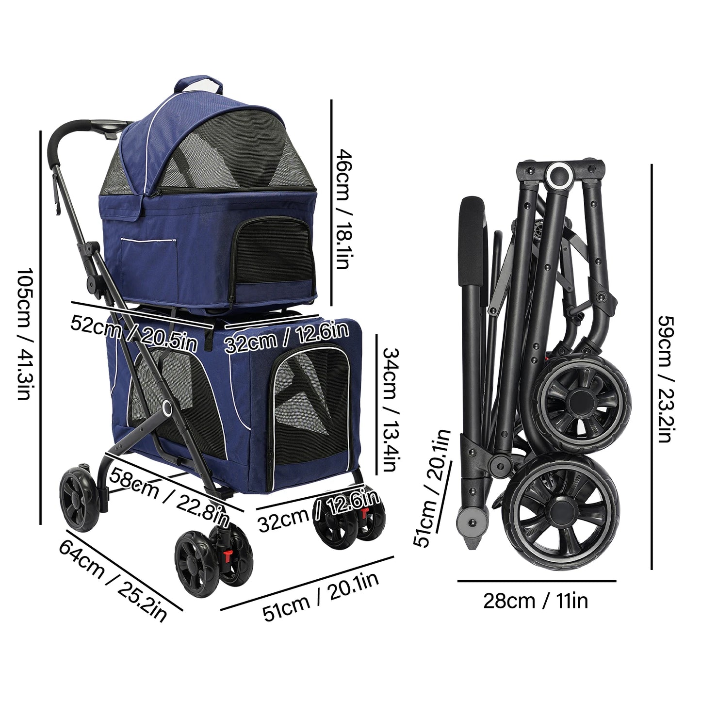 Breed Foldable Pet Stroller For Dogs And Cats Storage
