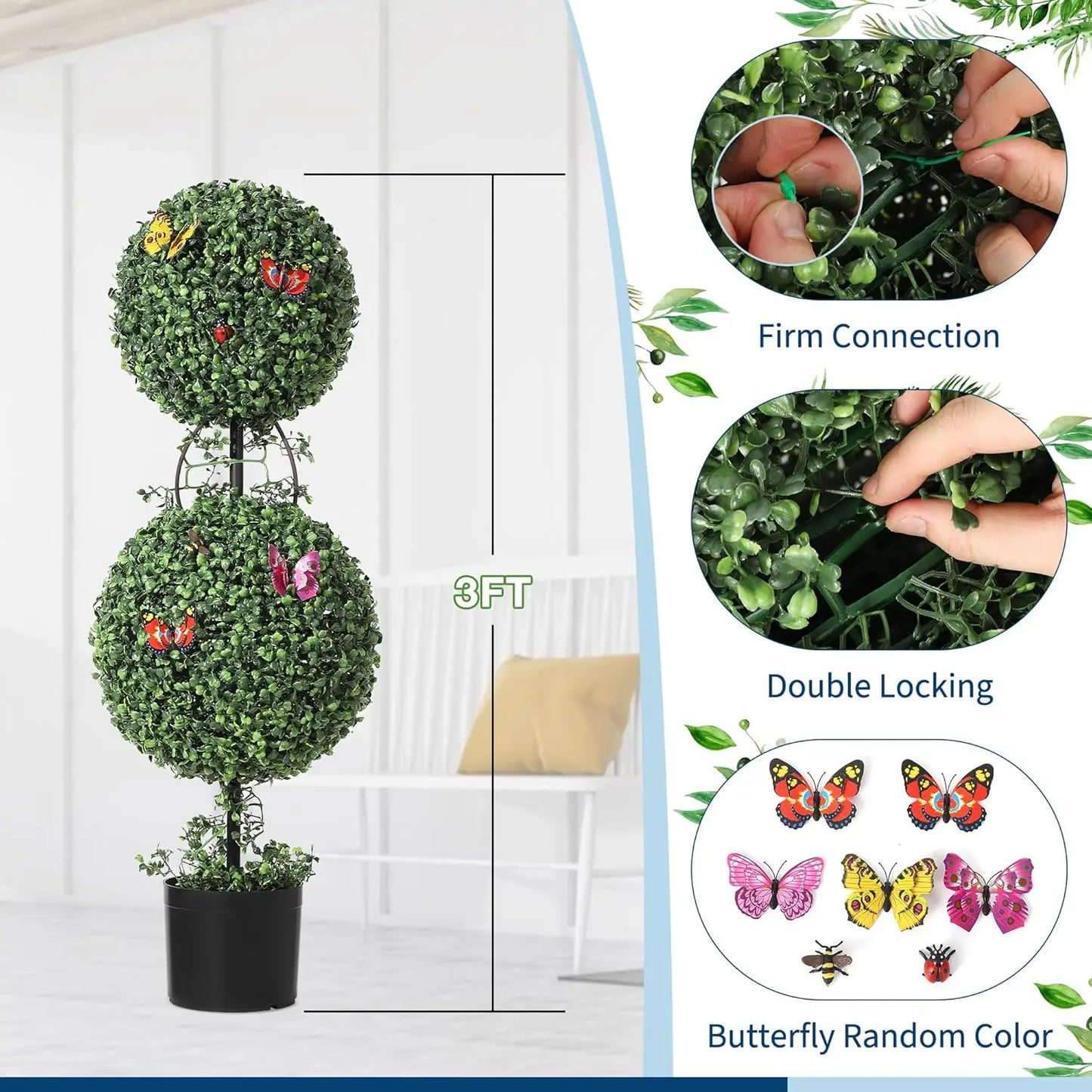 TWISTER.CKCN Artificial Double Ball Topiary Trees With Vines Insects Decor For Home Offices Porch Set Of 2