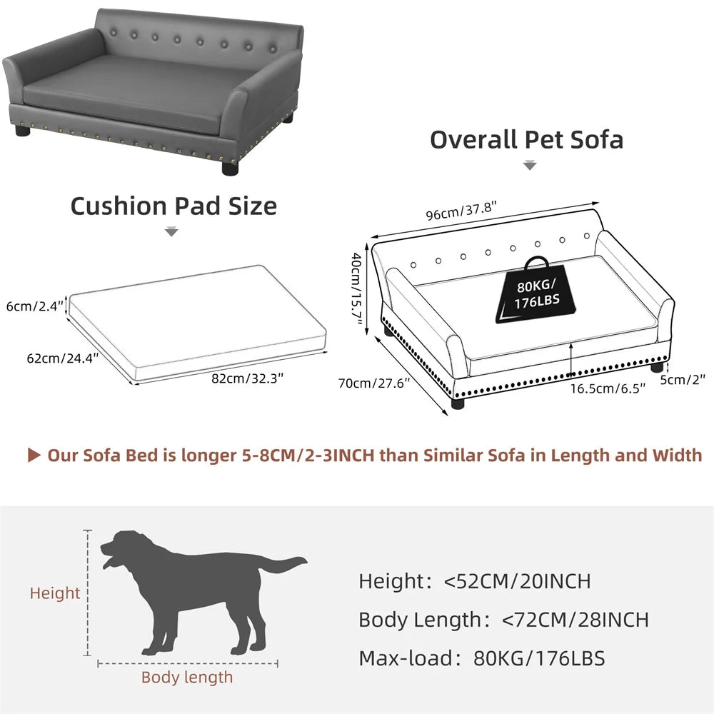 Heavy Duty Large Raised Dog Sofa Bed Cushioned Velvet