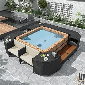 Spa Surround Outdoor Rattan Sofa Set With Wooden Seats